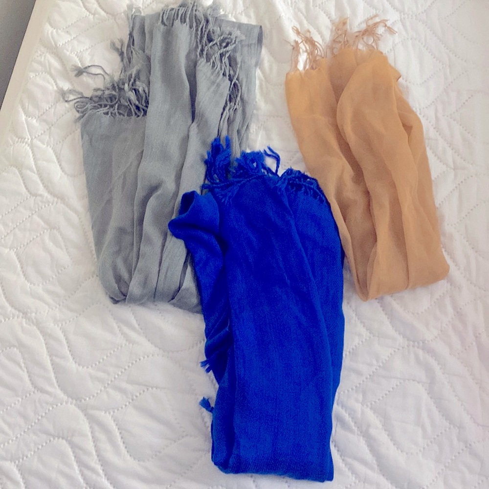 lightweight Scarf Bundle- Grey, Royal Blue and Tan